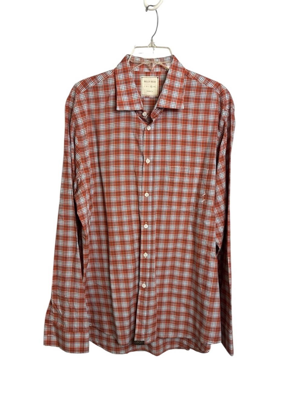 Billy Reid XL orange plaid button up men's preppy blokecore shirt casual